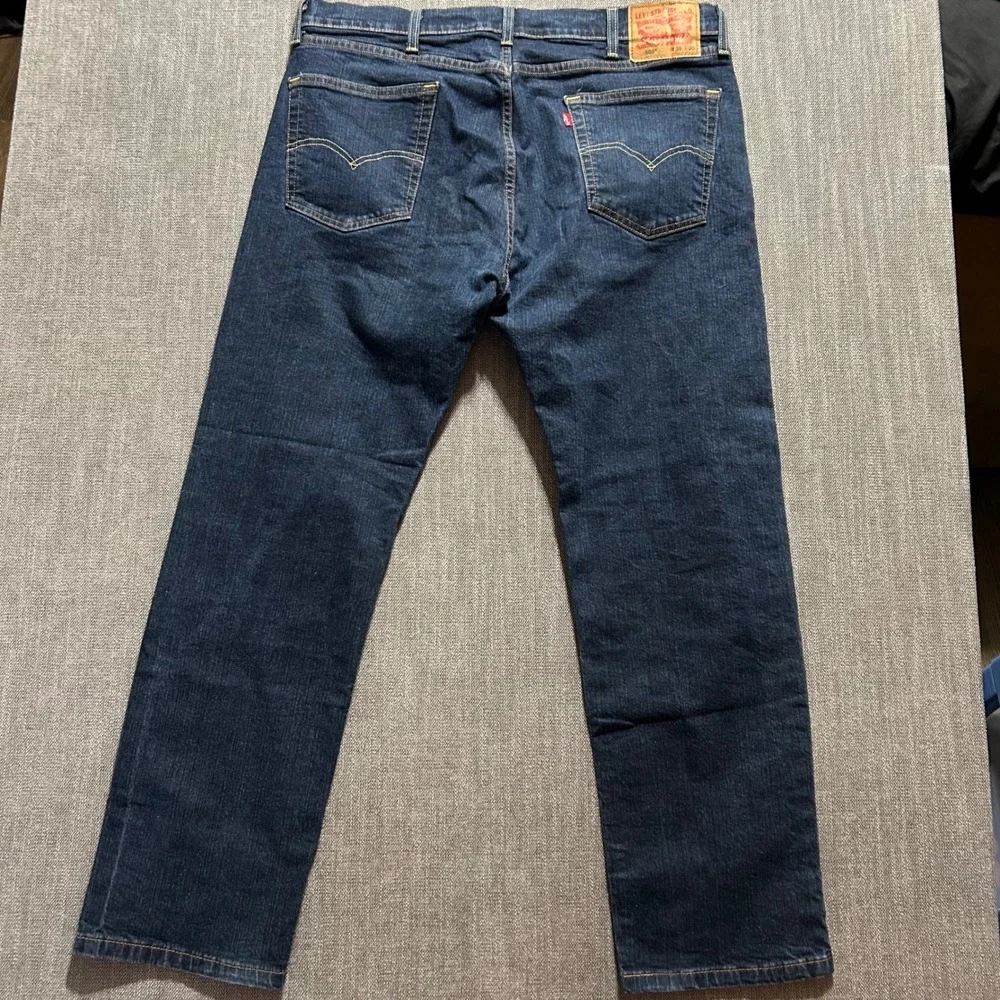 Levis 505 Regular Fit Dark Wash Indigo Jeans Mens 38x30 Straight Leg Stretch
